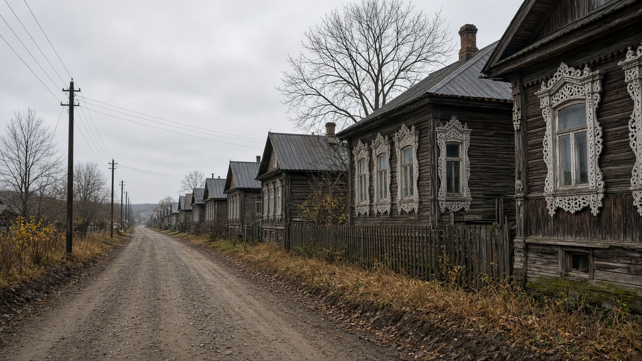 Деревянная улица Тотьмы, старые дома с резными наличниками